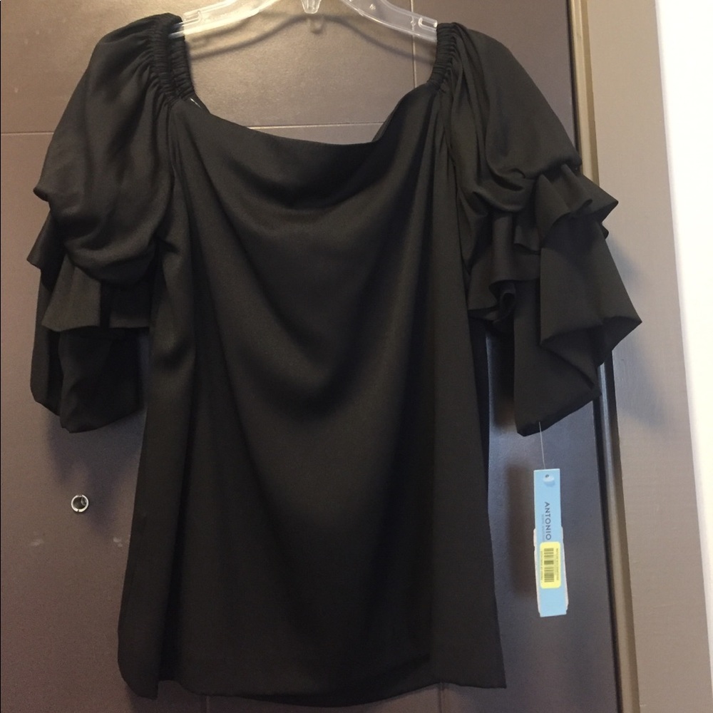 Antonio Melani Black Carter Ruffle Blouse Small